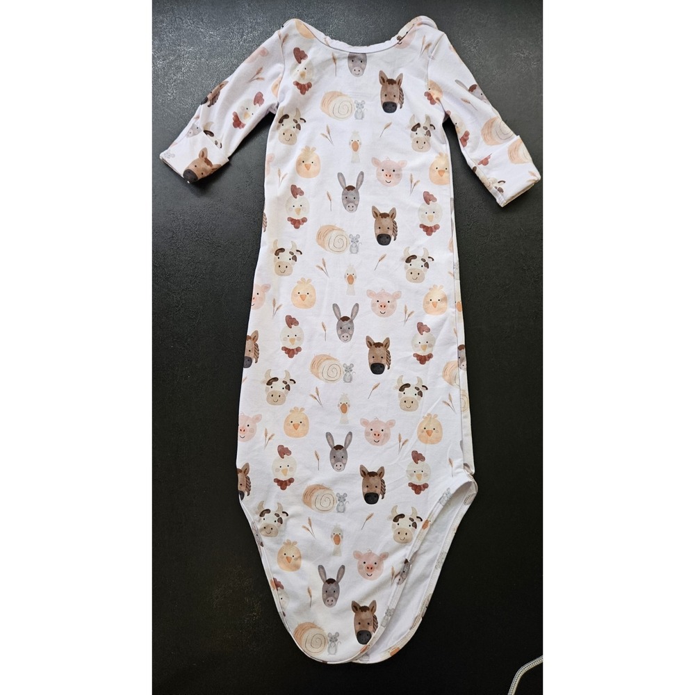 Caden Lane Newborn Knot Gown Farm Animals Soft 7-14 Lb Sleep - Picture 5 of 5